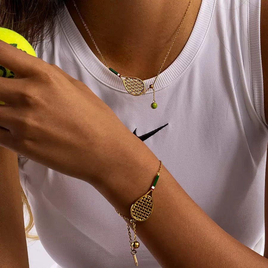 Tennis gold Necklace and Bracelet set