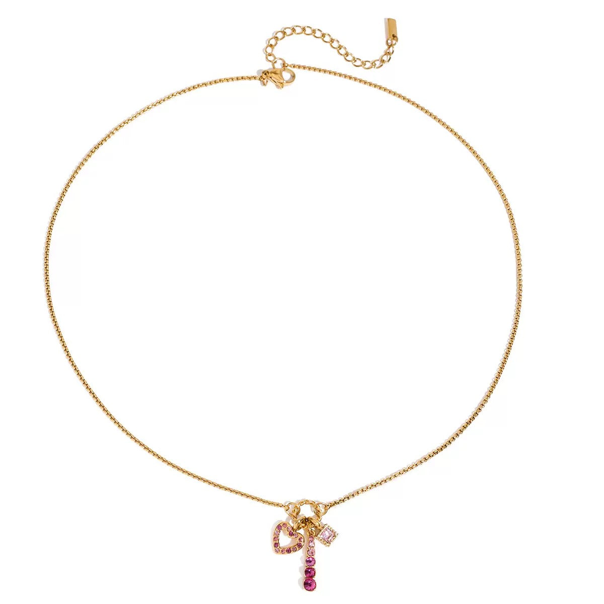 Pink Gemstone Triple Charm simple Necklace