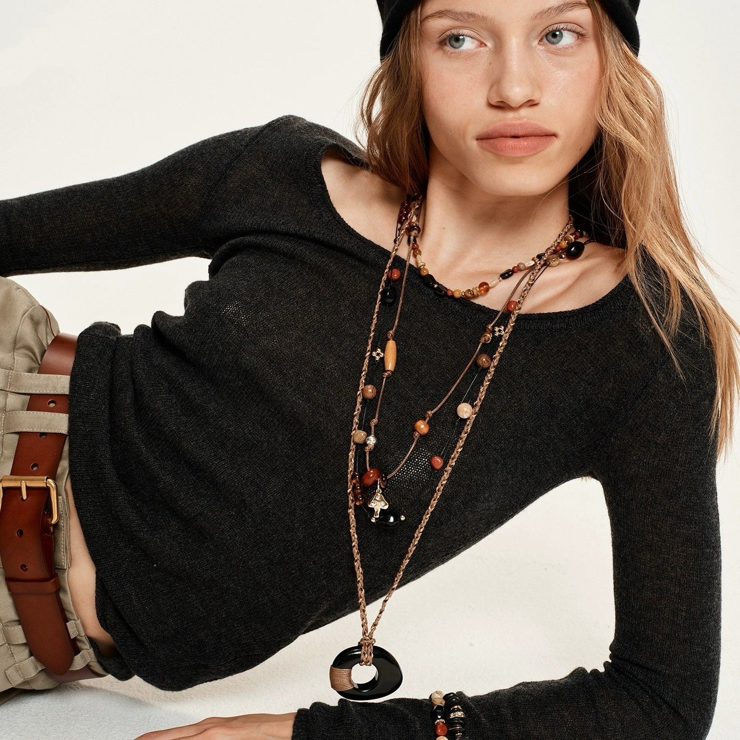 Heyjessi handmade Weaving double layer pearls and mushroom women necklace
