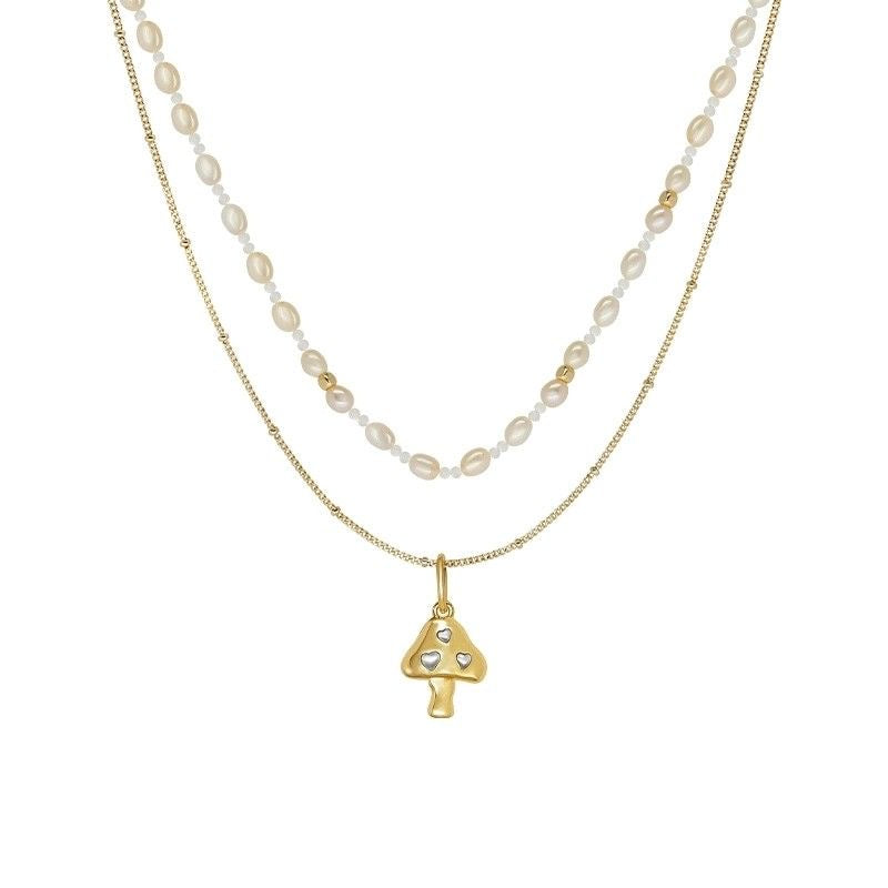 Heyjessi handmade Weaving double layer pearls and mushroom women necklace