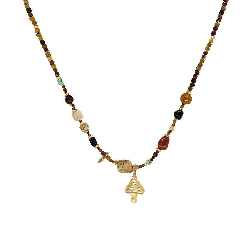 Heyjessi handmade Weaving double layer pearls and mushroom women necklace