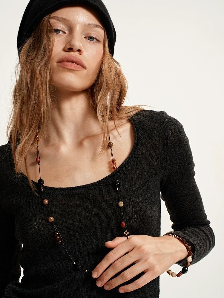 Heyjessi handmade long weaving vintage natural style Bohemian necklacee