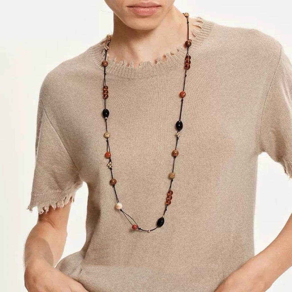 Heyjessi handmade long weaving vintage natural style Bohemian necklacee