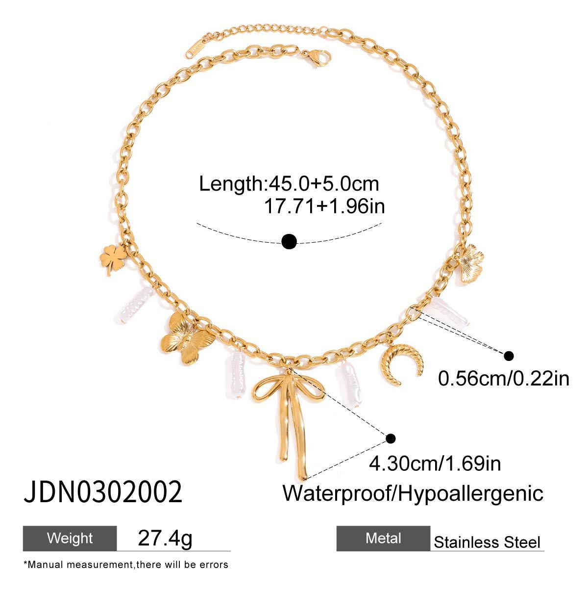 Bow pendant Butterfly Baroque Pearls multiple charms Necklace