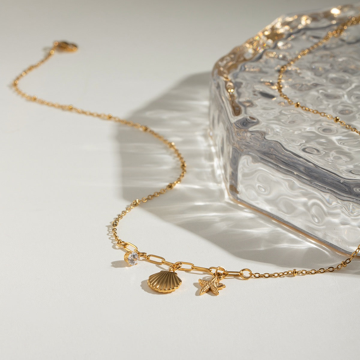 Paperclip Seashell Charm Necklace
