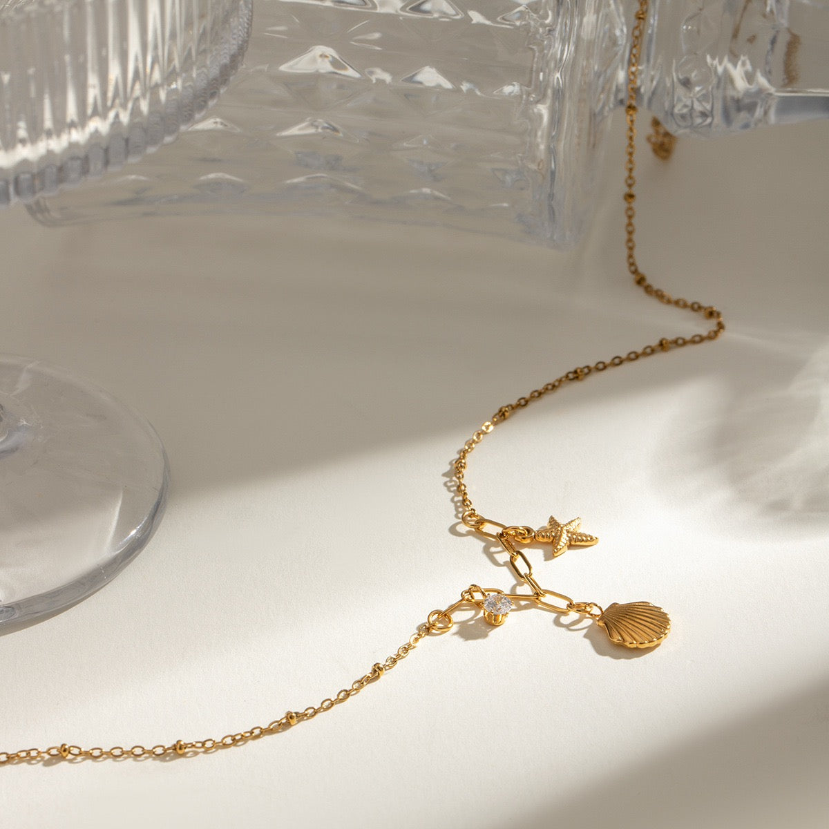 Paperclip Seashell Charm Necklace