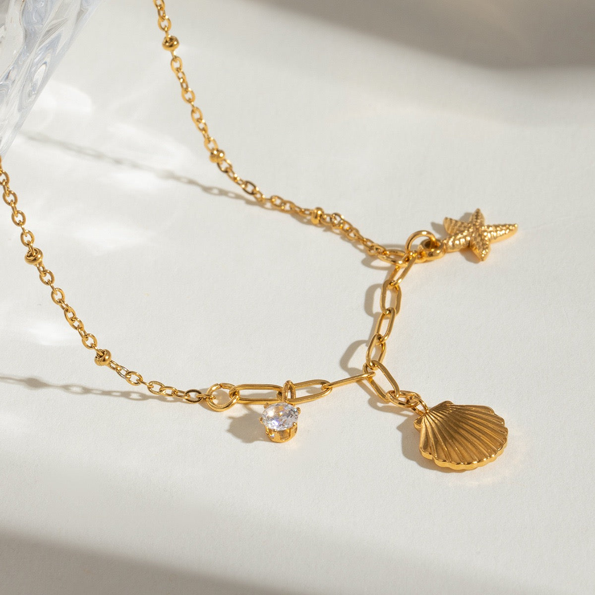 Paperclip Seashell Charm Necklace