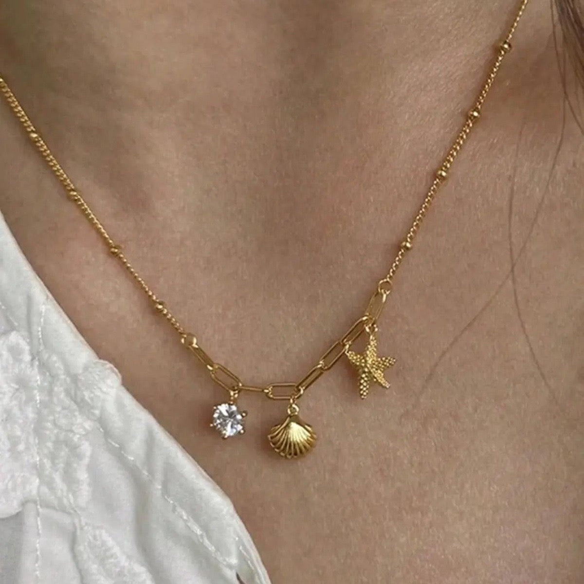Paperclip Seashell Charm Necklace