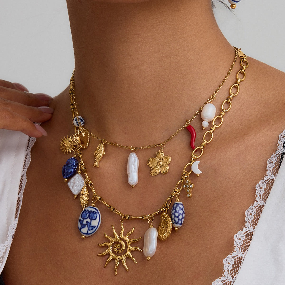 A fish basking in the sun on the beach Multi Charm Necklace