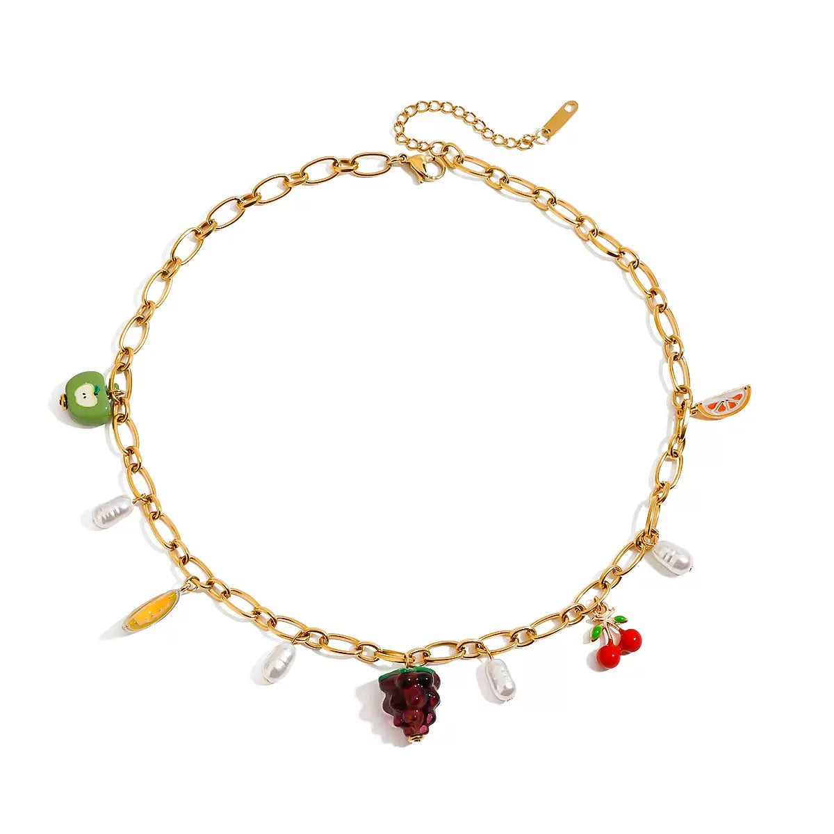 Multi Fruits Grape and Cherry Charms Necklace