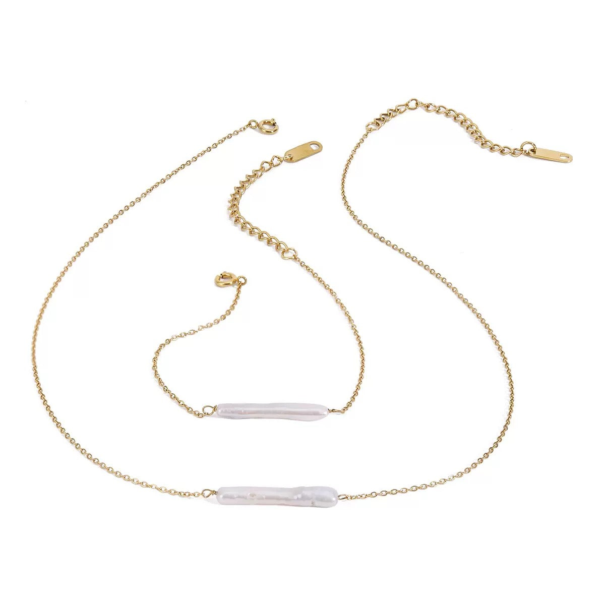Minimalist Pearl Necklace and Bracelet