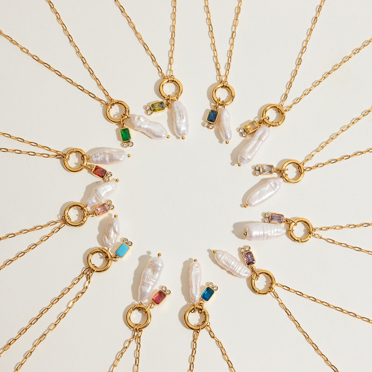 Birthstone+Pearl Double Charm Necklace