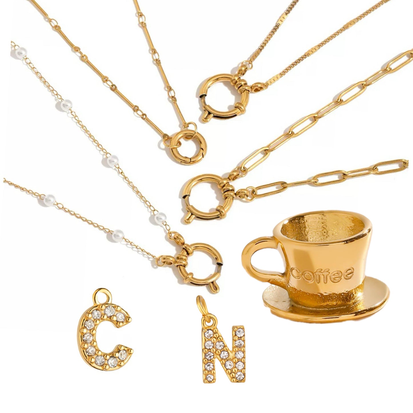 COFFEE LOVER Coffee + Initial Necklace