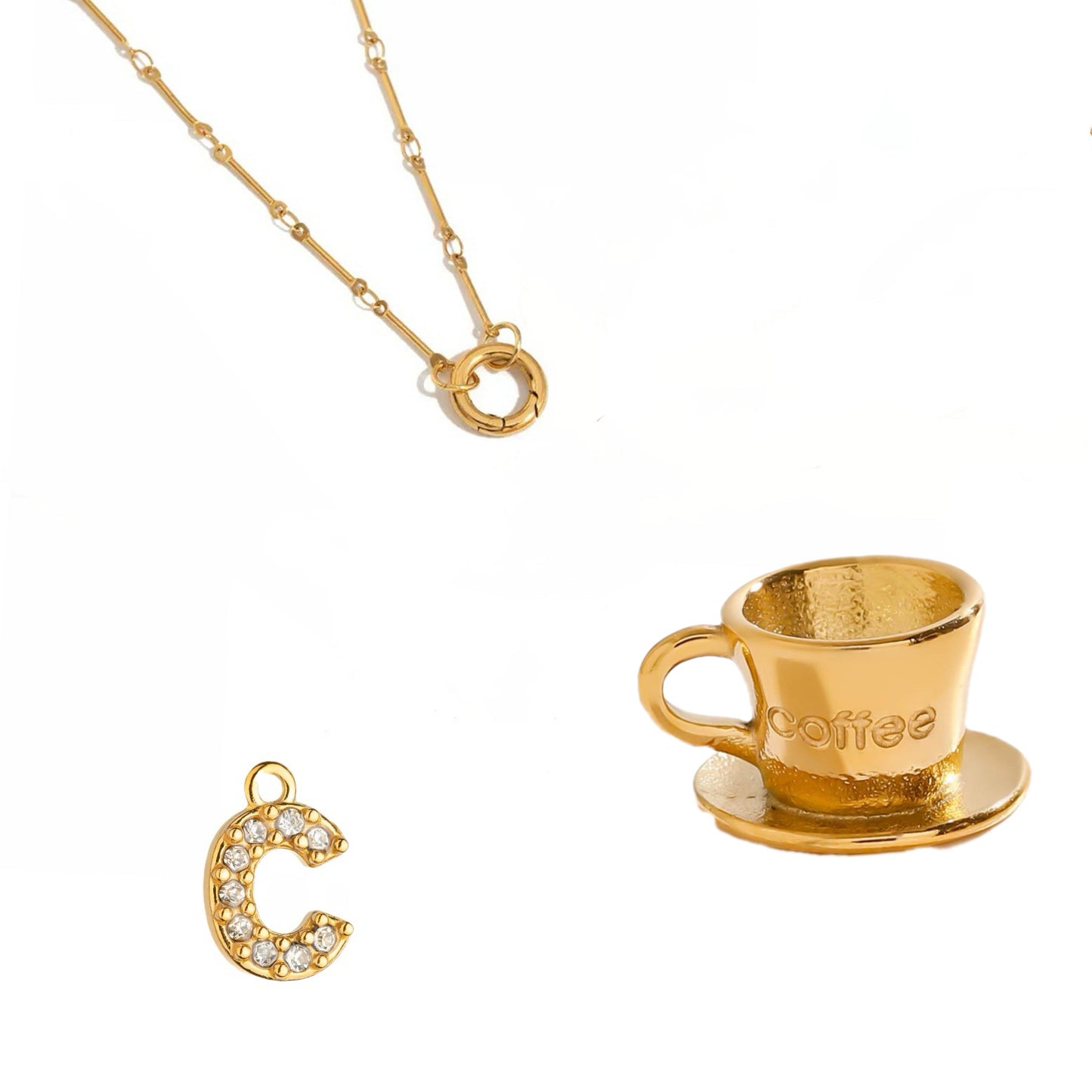 COFFEE LOVER Coffee + Initial Necklace