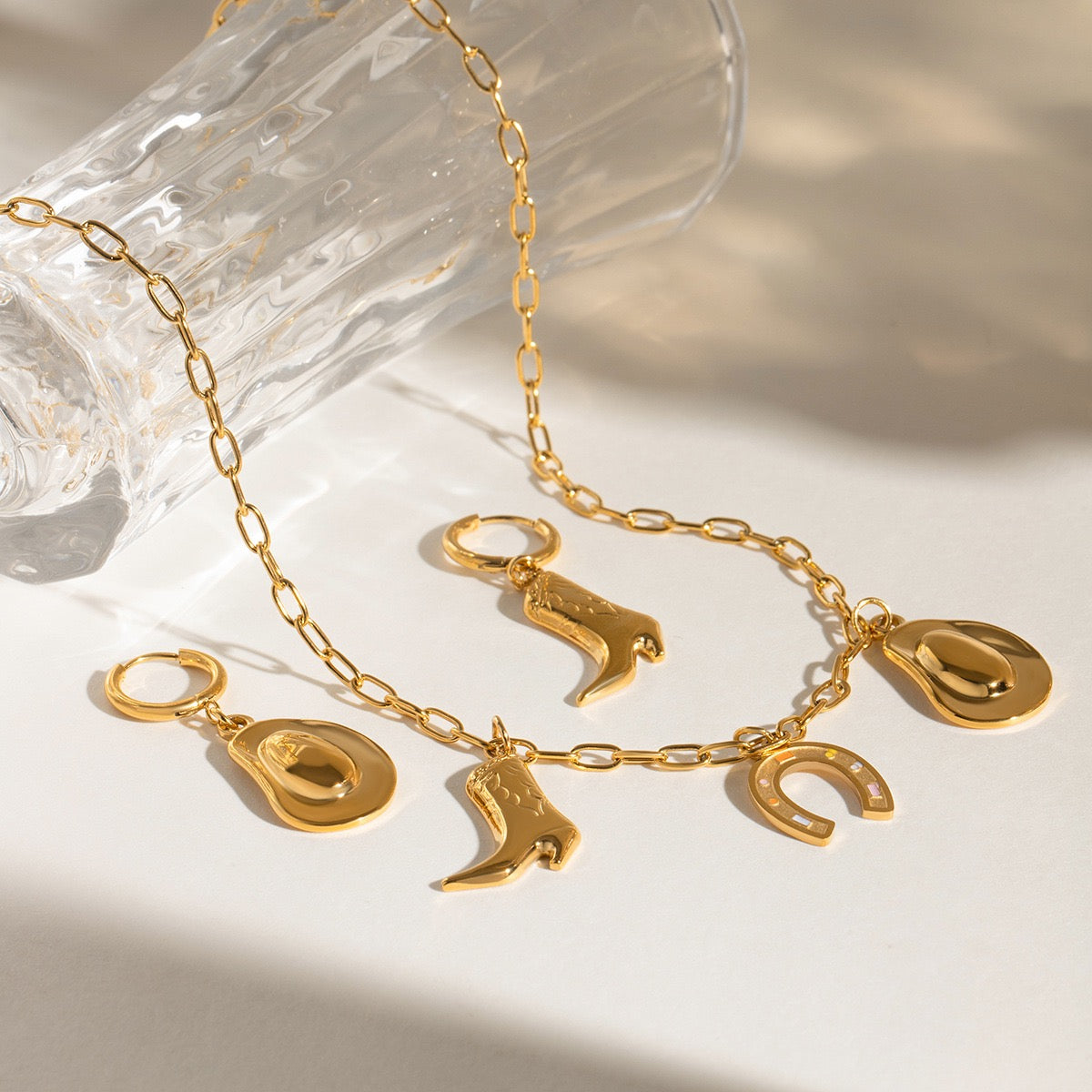 Horse shoe Western cowboy hat Boot Triple Charm Necklace