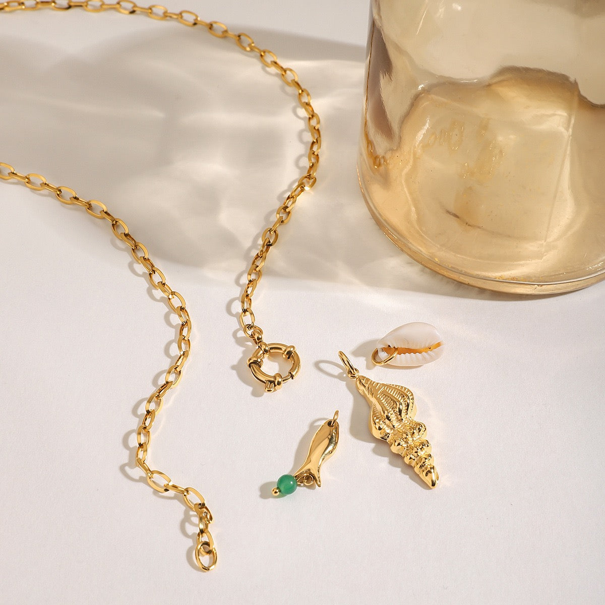 Conch Shell and Fish Triple Charm Necklace