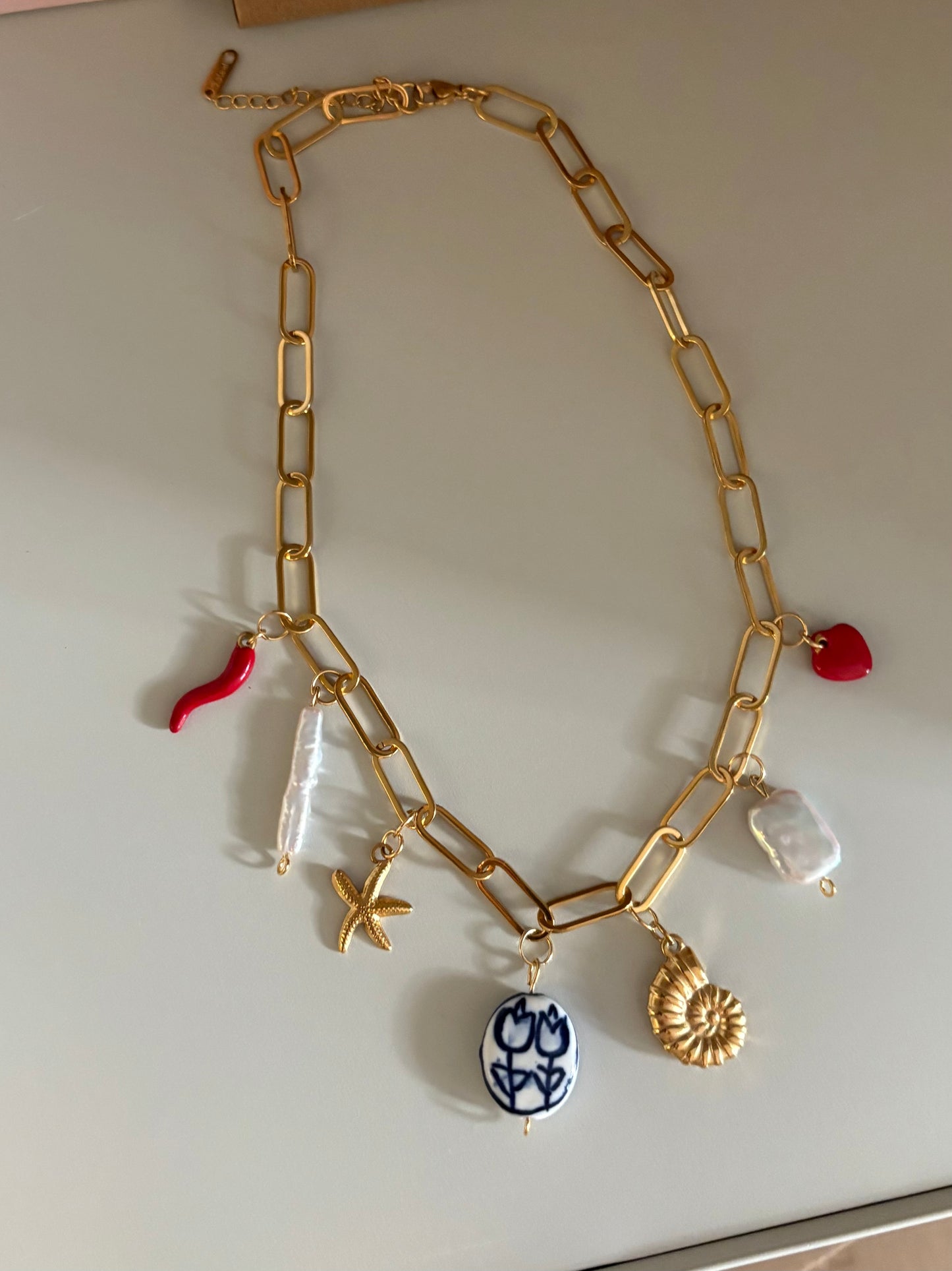 Florence Natural Pearl Multi Charm Necklace