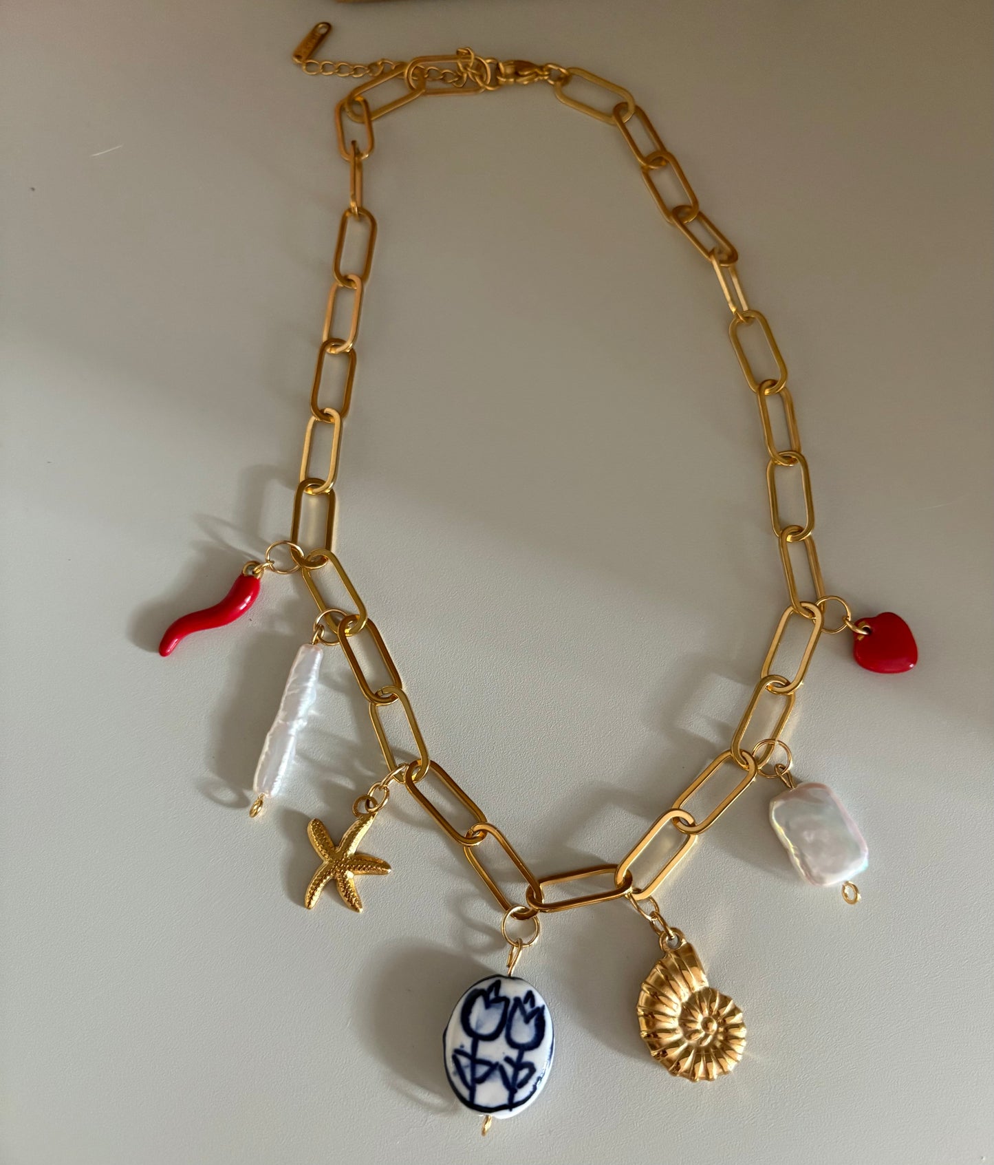 Florence Natural Pearl Multi Charm Necklace