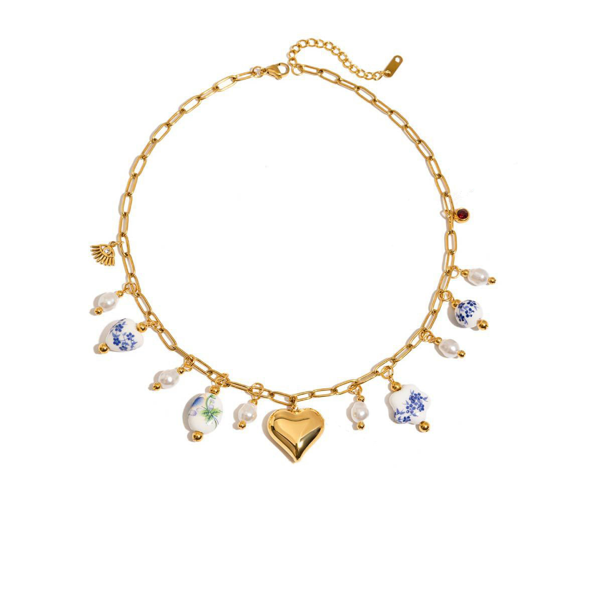 Big Heart and Ceramics Multi Charm Necklace