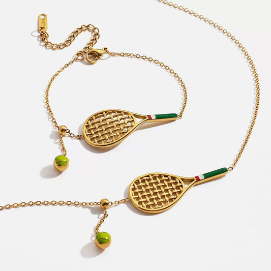 Tennis gold Necklace and Bracelet set