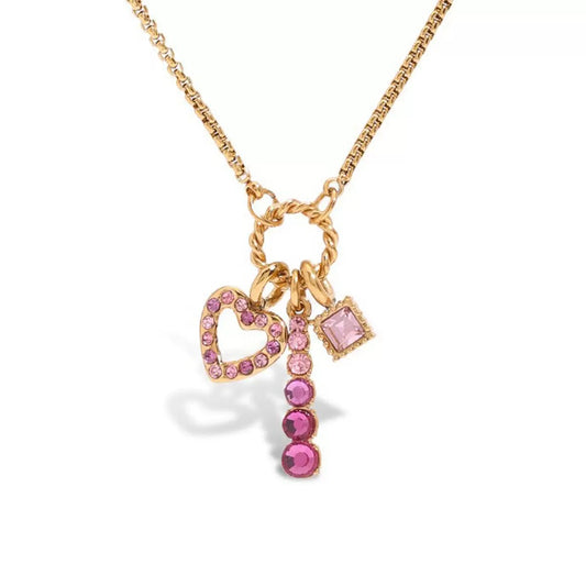 Pink Gemstone Triple Charm simple Necklace