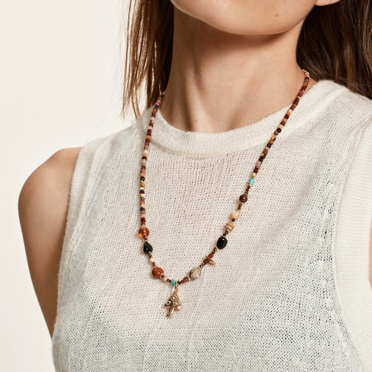Heyjessi handmade Weaving double layer pearls and mushroom women necklace
