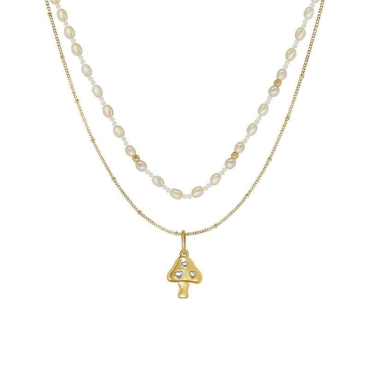 Heyjessi handmade Weaving double layer pearls and mushroom women necklace