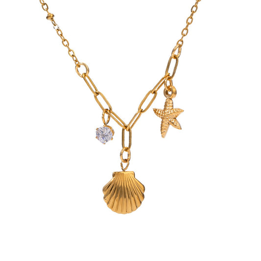 Paperclip Seashell Charm Necklace