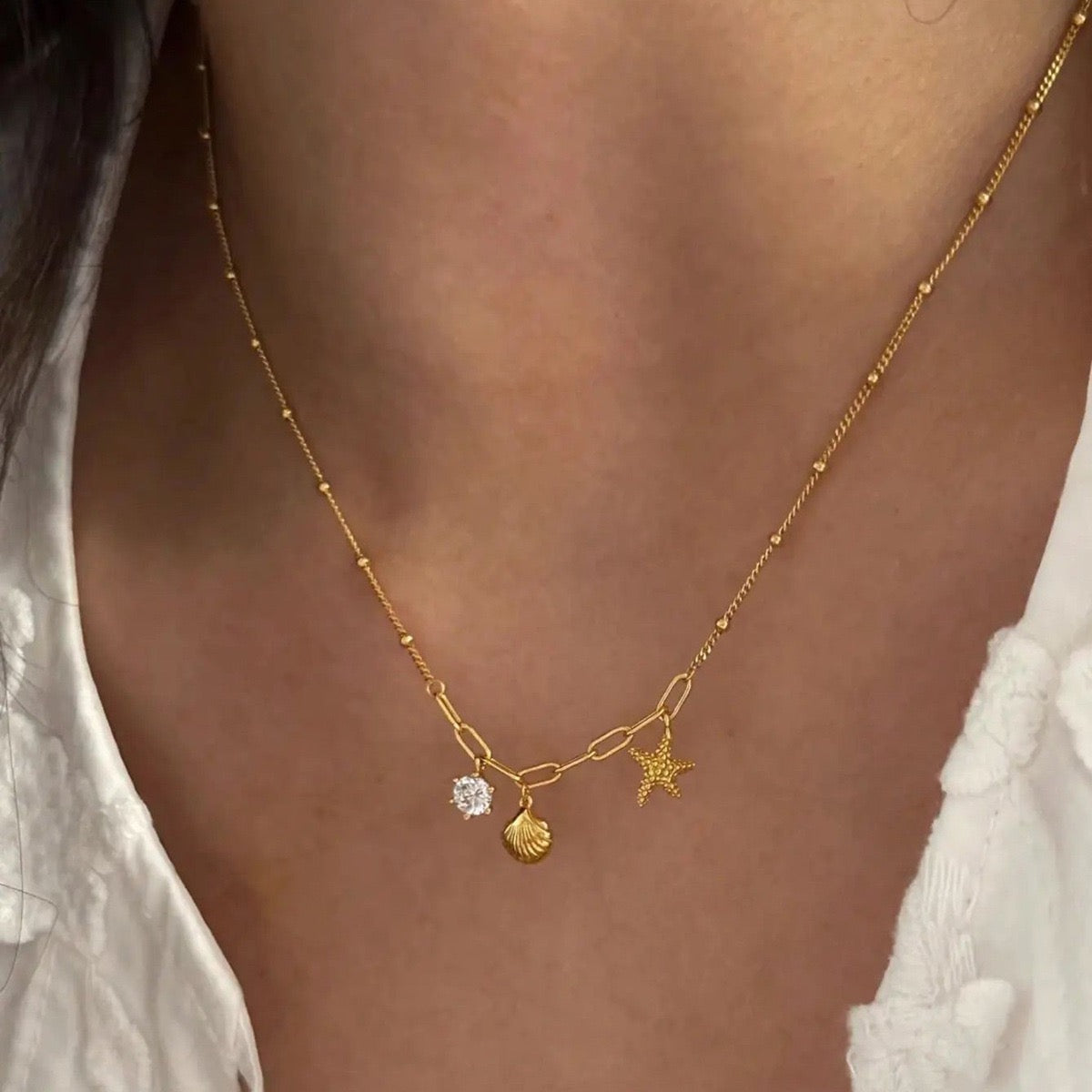Paperclip Seashell Charm Necklace