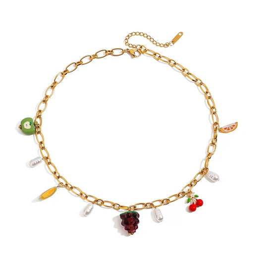 Multi Fruits Grape and Cherry Charms Necklace