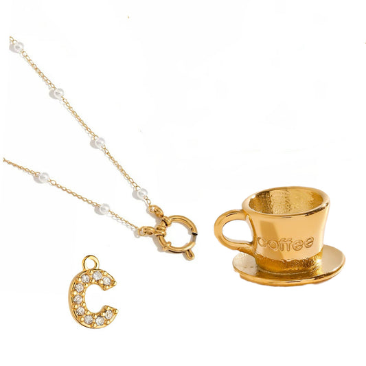 COFFEE LOVER Coffee + Initial Necklace