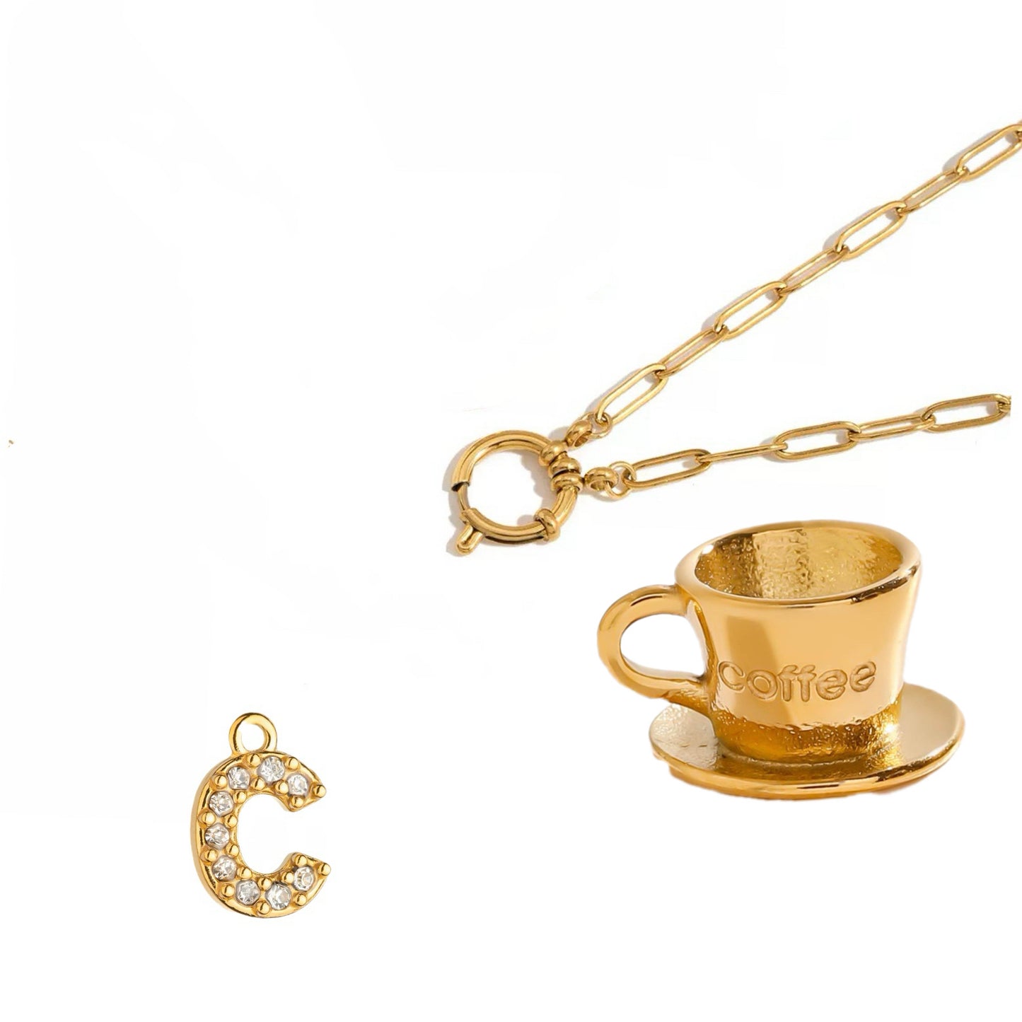 COFFEE LOVER Coffee + Initial Necklace