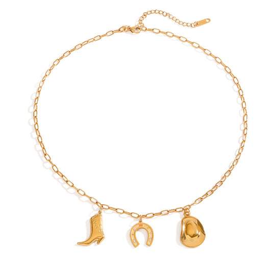 Horse shoe Western cowboy hat Boot Triple Charm Necklace