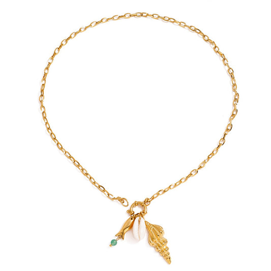 Conch Shell and Fish Triple Charm Necklace