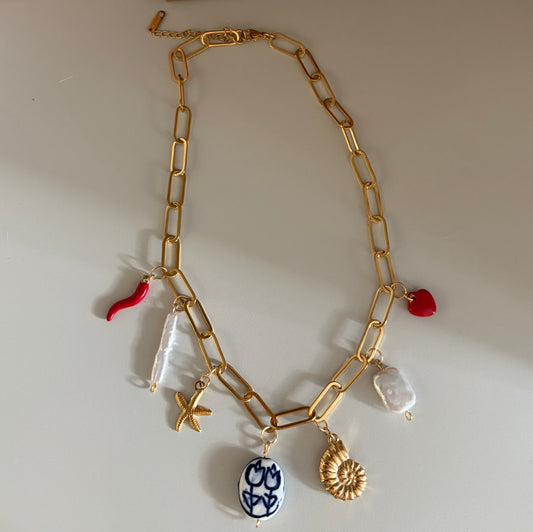 Florence Natural Pearl Multi Charm Necklace