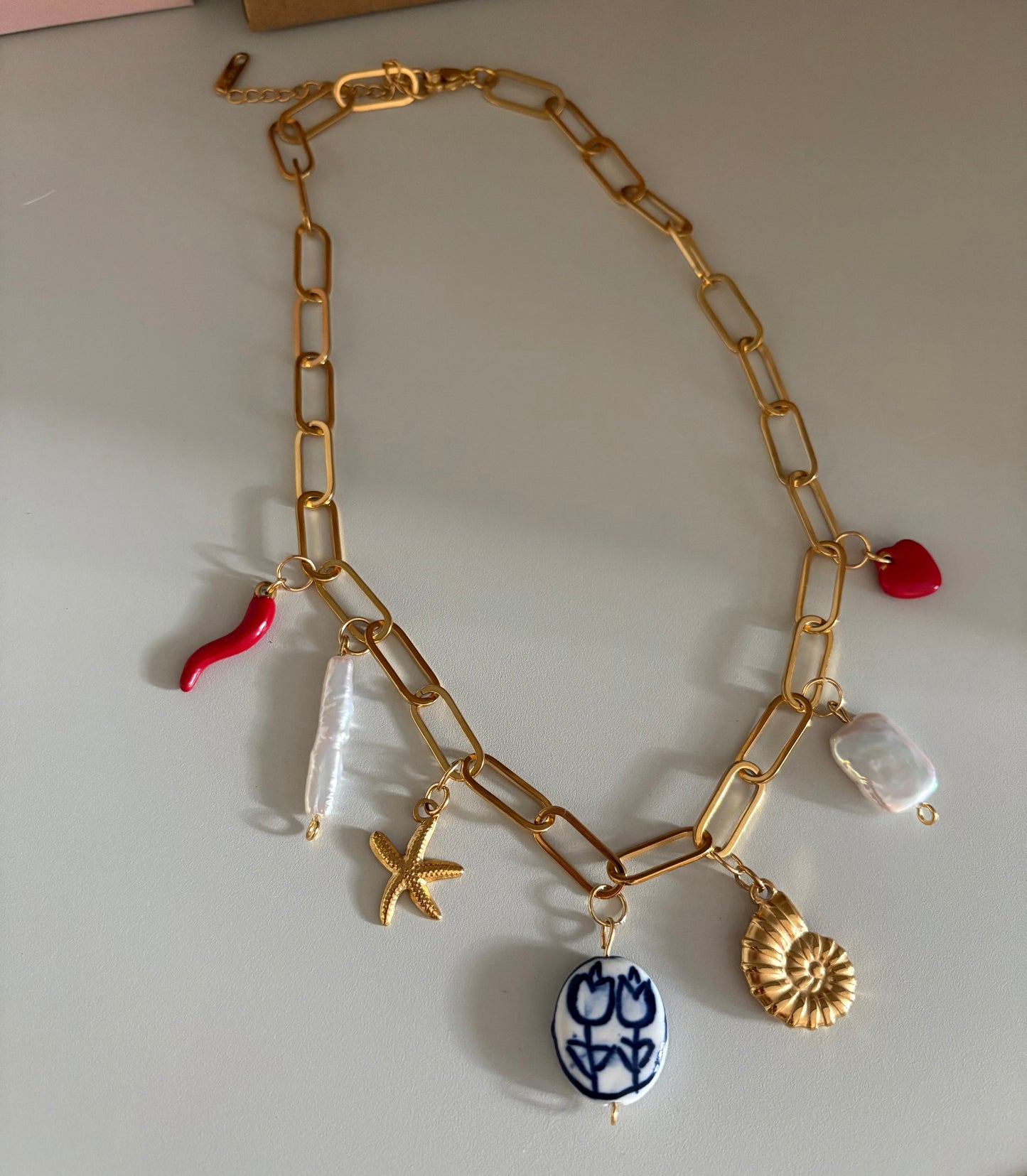 Florence Natural Pearl Multi Charm Necklace