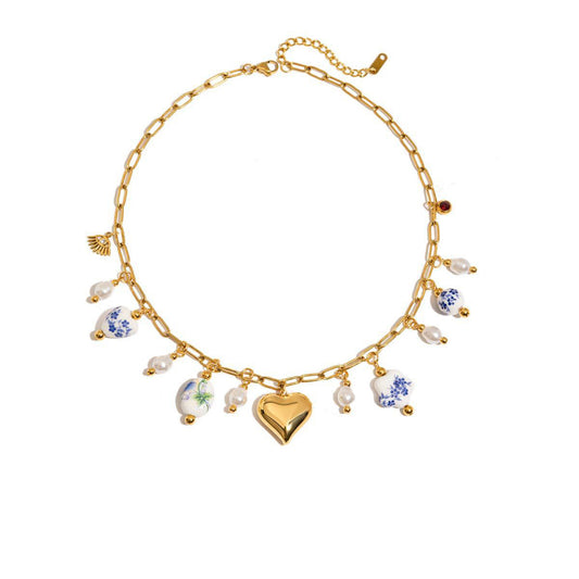 Big Heart and Ceramics Multi Charm Necklace