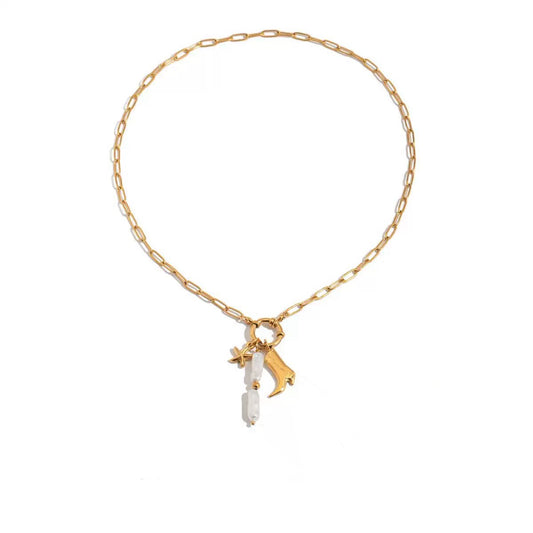 Western Cowgirl Boot and pearl Triple Charm Necklace